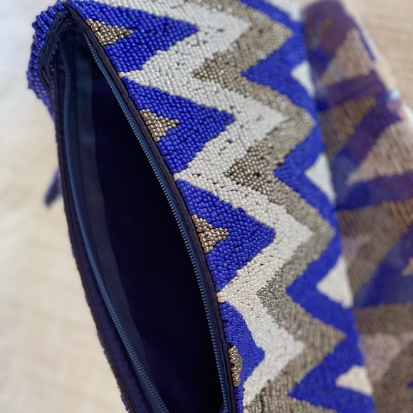 BoHo Lux Hematite Tribal Artesian Shimmer Beaded Clutch Wristlet Bag W/Lining - Picture 5 of 6